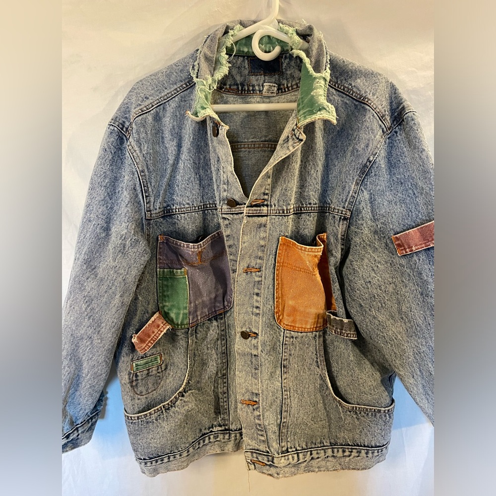Vintage Jean Jacket- With color blocking. Size large